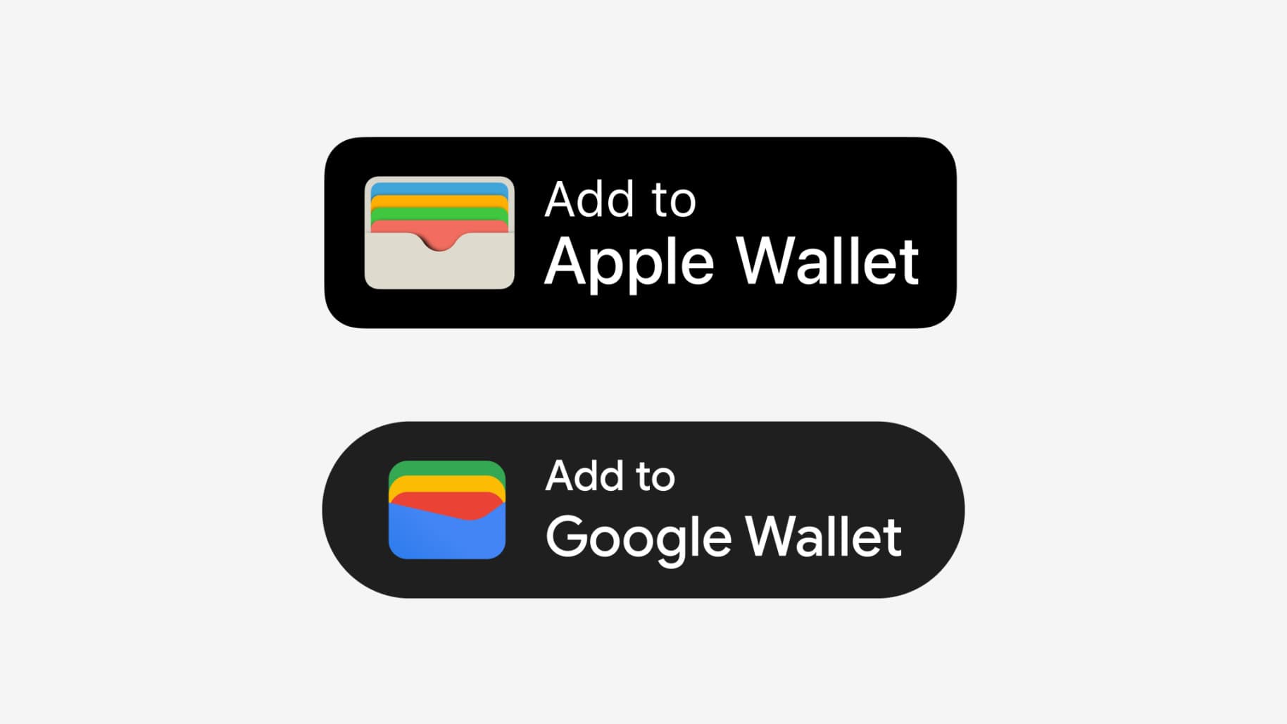 Die offiziellen Schaltflächen von Apple Wallet und Google Wallet.